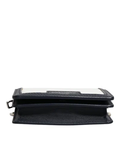 Pre-owned Dolce & Gabbana White Blue Leather Bifold Crossbody Sling Women's Wallet () In Blue And White