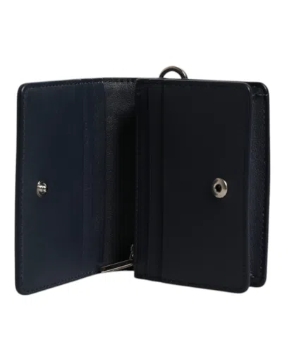 Pre-owned Dolce & Gabbana White Blue Leather Bifold Crossbody Sling Women's Wallet () In Blue And White