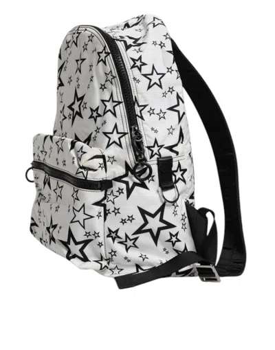 Pre-owned Dolce & Gabbana White Dg Stars Print Nylon School Backpack Men's Bag () In Black/white