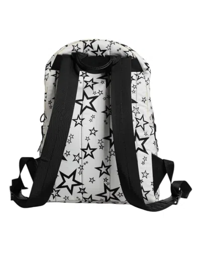 Pre-owned Dolce & Gabbana White Dg Stars Print Nylon School Backpack Men's Bag () In Black/white