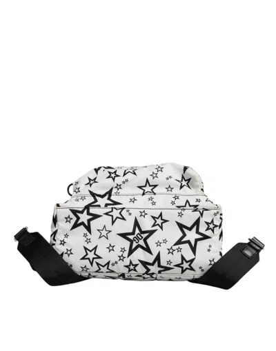 Pre-owned Dolce & Gabbana White Dg Stars Print Nylon School Backpack Men's Bag () In Black/white
