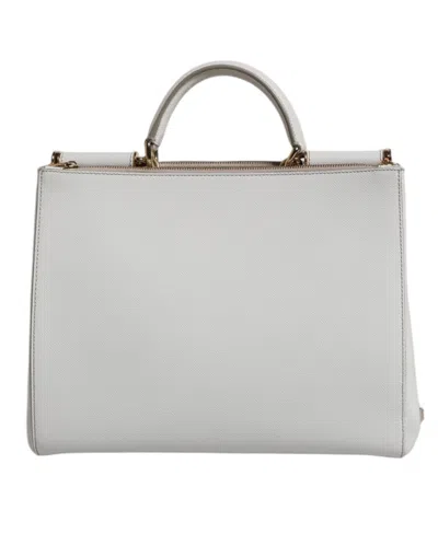 Pre-owned Dolce & Gabbana White Leather Logo Top Handle Tote Crossbody Women's Bag ()