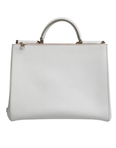 Pre-owned Dolce & Gabbana White Leather Logo Top Handle Tote Crossbody Women's Bag ()