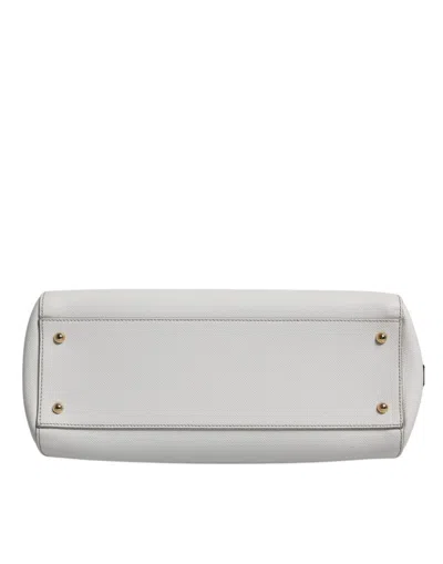Pre-owned Dolce & Gabbana White Leather Logo Top Handle Tote Crossbody Women's Bag ()