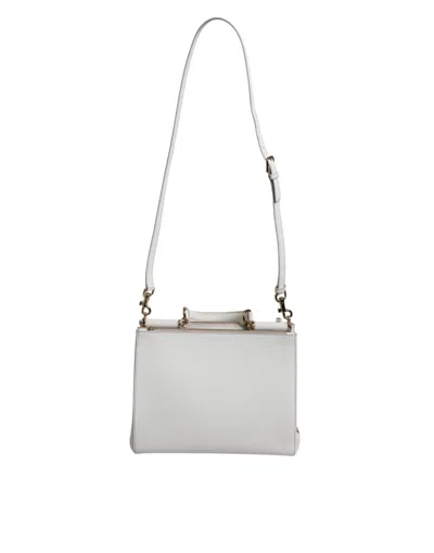 Pre-owned Dolce & Gabbana White Leather Logo Top Handle Tote Crossbody Women's Bag ()