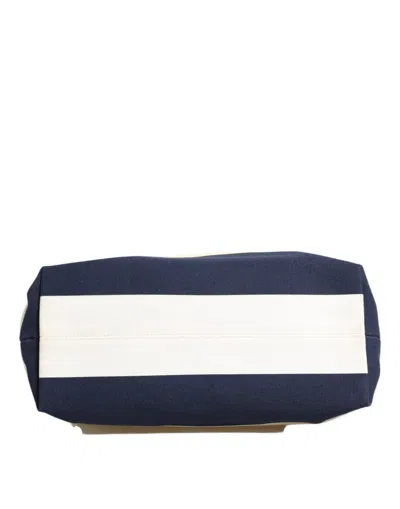 Pre-owned Dolce & Gabbana White Navy Striped Canvas Top Handle Tote Women's Bag () In Blue And White