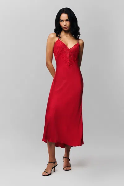 Danielle Guizio Ny Nova Slip Midi Dress In Red Love
