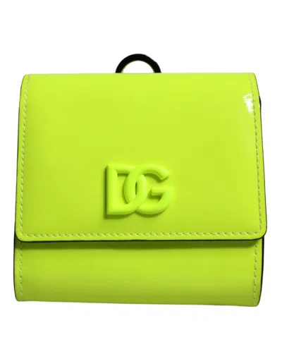 Dolce & Gabbana Yellow Green Bifold Dg Logo Neck Strap Cardholder Wallet In Green