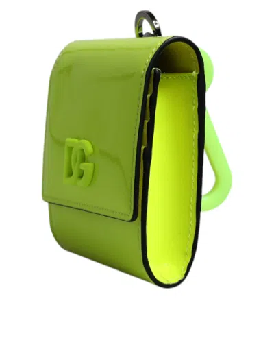 Dolce & Gabbana Yellow Green Bifold Dg Logo Neck Strap Cardholder Wallet In Green