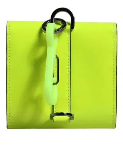 Dolce & Gabbana Yellow Green Bifold Dg Logo Neck Strap Cardholder Wallet In Green