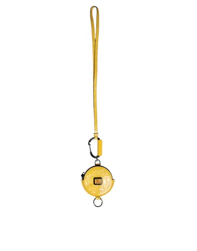 Dolce & Gabbana Yellow Round Leather Dg Logo Coin Purse Lanyard Wallet In Yellow