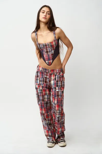 Danielle Guizio Ny Serene Patchwork Corset In Blue Multi