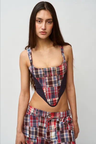 Danielle Guizio Ny Serene Patchwork Corset In Blue Multi