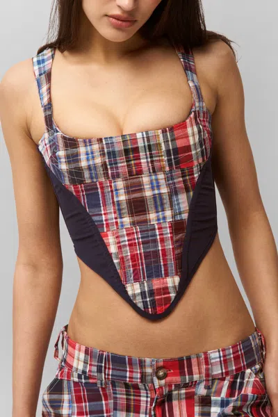 Danielle Guizio Ny Serene Patchwork Corset In Blue Multi