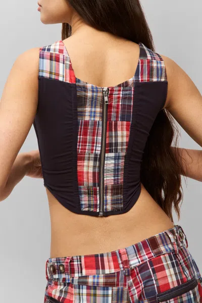 Danielle Guizio Ny Serene Patchwork Corset In Blue Multi