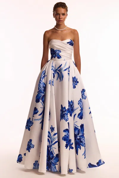 Milla Wonderful White A-line Maxi Dress With Blue Flowers, Glow-up