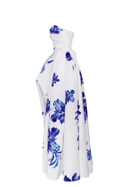 Milla Wonderful White A-line Maxi Dress With Blue Flowers, Glow-up