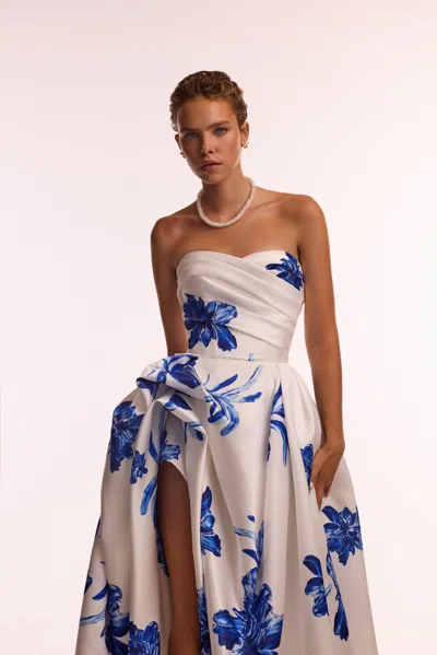 Milla Wonderful White A-line Maxi Dress With Blue Flowers, Glow-up