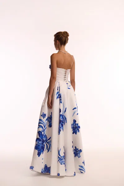 Milla Wonderful White A-line Maxi Dress With Blue Flowers, Glow-up