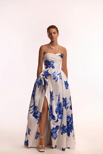 Milla Wonderful White A-line Maxi Dress With Blue Flowers, Glow-up