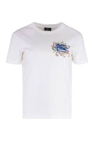 Shop Etro Cotton Crew-neck T-shirt In White