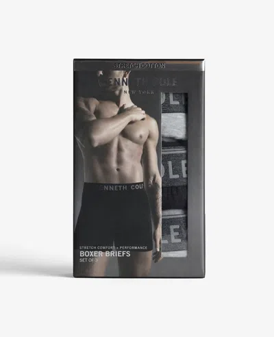 Kenneth Cole Stretch Boxer Briefs 3-pack In Black,heather Char-cole