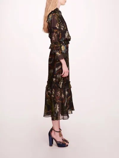 Marchesa Silk Lily Midi Dress In Black Multi