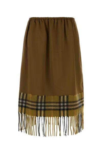 Burberry Checked Midi Fringed Skirt