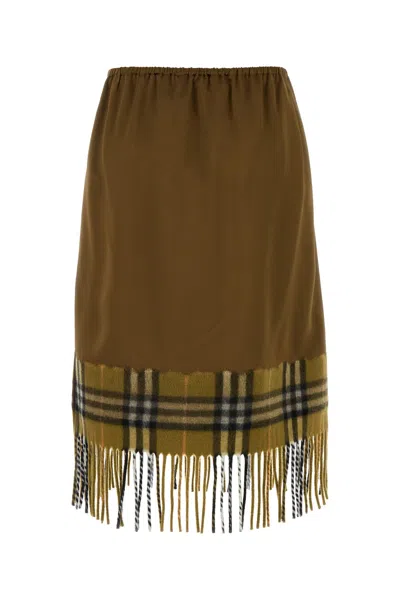 Burberry Checked Midi Fringed Skirt