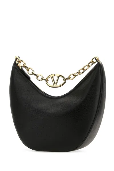 Shop Valentino Black Leather Medium Hobo Vlogo Moon Shoulder Bag