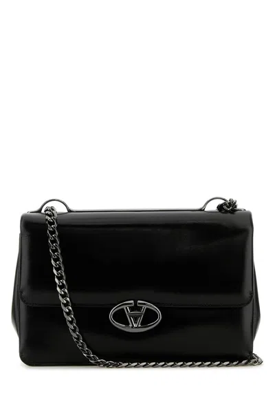 Valentino Black Leather Medium Vlogo Shoulder Bag