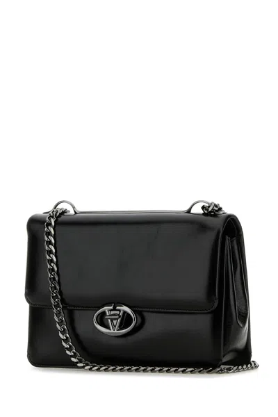 Valentino Black Leather Medium Vlogo Shoulder Bag