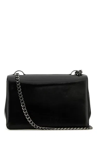 Valentino Black Leather Medium Vlogo Shoulder Bag