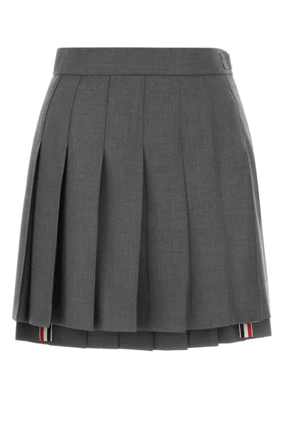 Thom Browne Wool Miniskirt With Pleated Design And Side Stripe Detail