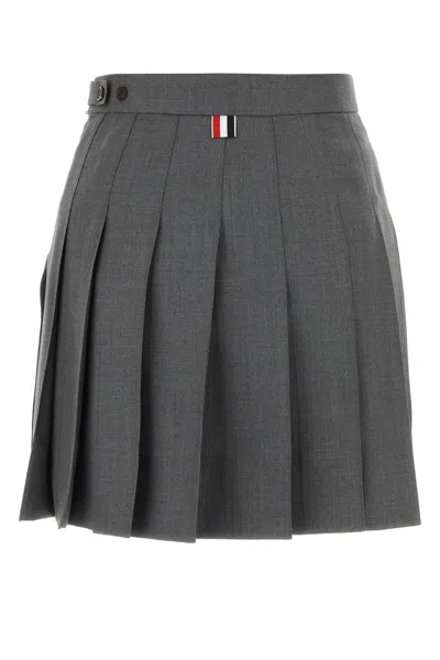 Thom Browne Wool Miniskirt With Pleated Design And Side Stripe Detail
