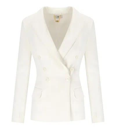 Elisabetta Franchi Ivory Crepe Double-breasted Jacket