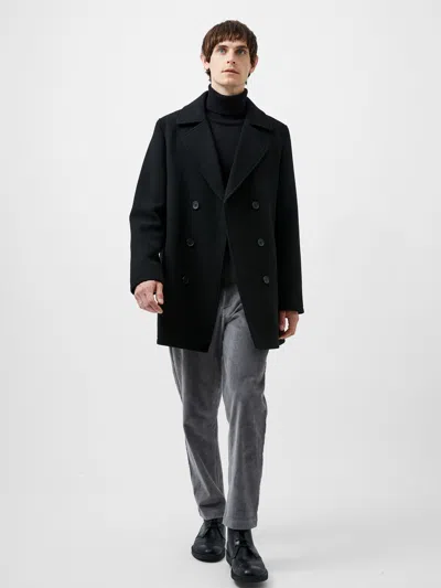 French Connection Water Repellent Black Felted Twill Peacoat In Black