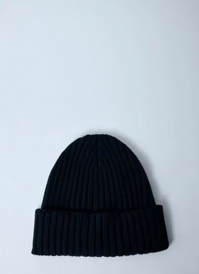 Alexander Wang Dome Logo Beanie In Ribbed Wool Stretch In Black