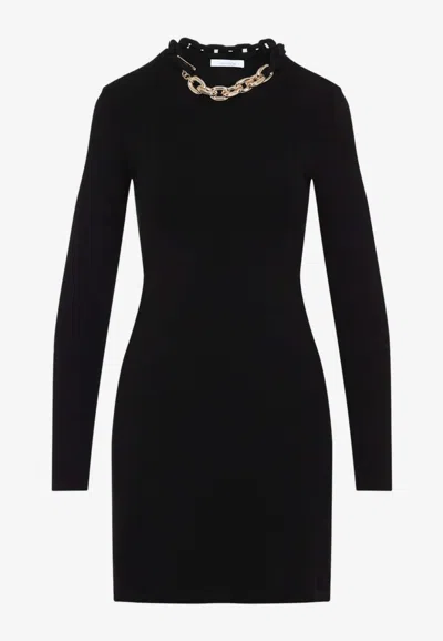 Rabanne Womens Chain-embellished Stretch-cotton Mini Dress Black In Black