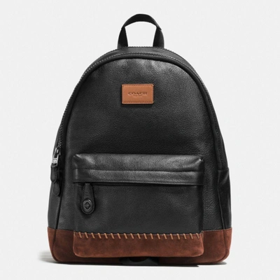 Coach Modern Varsity Campus Backpack In Pebble Leather In Black/mahogany/black