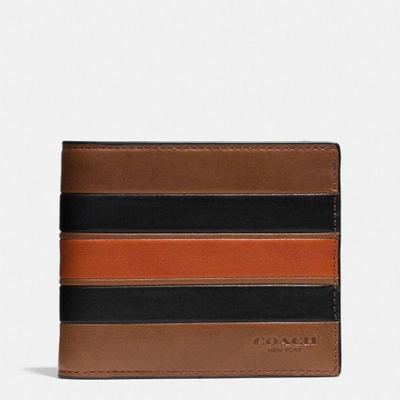 Shop Coach 3-in-1 Wallet With Varsity Stripe - Men's In Dark Saddle/black