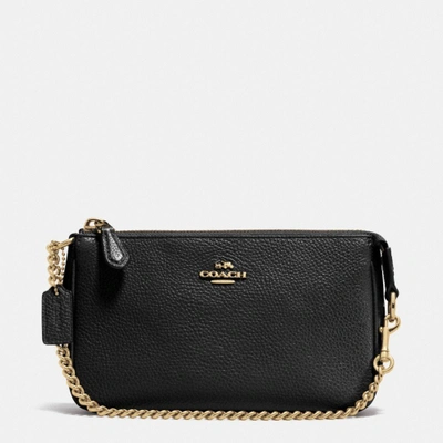 Coach Nolita Wristlet 19 In Polished Pebble Leather In Black/light Gold