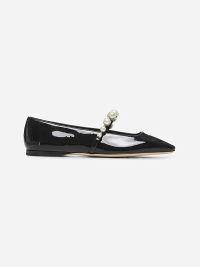 Shop Jimmy Choo Black Patent Leather Ade Flat Ballet Flats