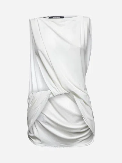 Jacquemus Le Haut Peplo White Top With Square Neck And Cut-out On The Side In Viscose Blend Woman