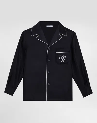 Dolce & Gabbana Twill Shirt With Dg Embroidery In Blue