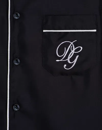 Dolce & Gabbana Twill Shirt With Dg Embroidery In Blue