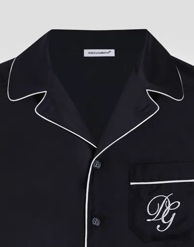 Dolce & Gabbana Twill Shirt With Dg Embroidery In Blue