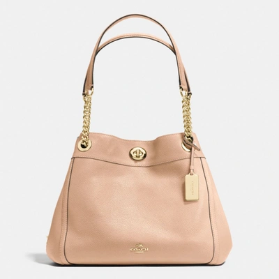 Coach 'turnlock Edie' Pebbled Leather Shoulder Bag In Beechwood/light Gold