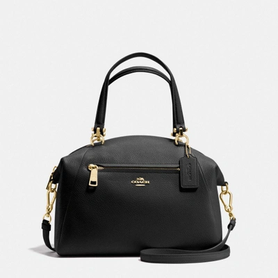 Coach Prairie Satchel In Polished Pebble Leather In Black/light Gold