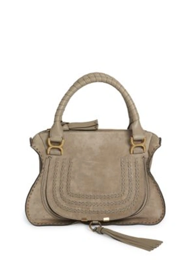 Shop Chloé Marcie Medium Double Carry Suede Bag In Motty Grey